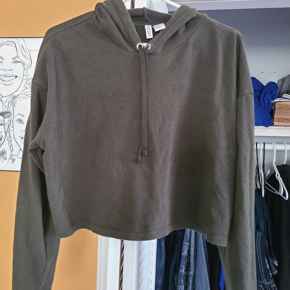 Olive Green Womens Cropped Hoodie